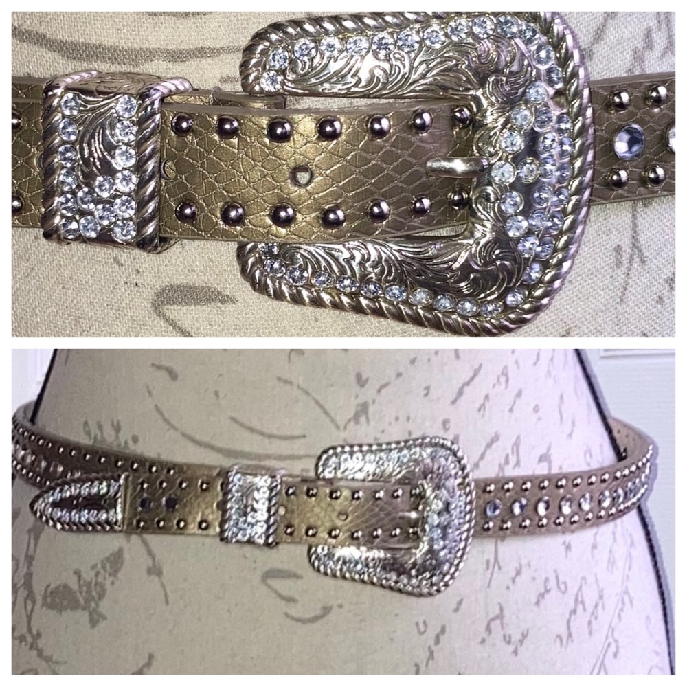 Western Rodeo Rhinestone Snake Print Leather Belt Silver Buckle size Medium